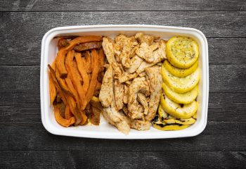Vegan - Backyard Grilled Chicken, Sweet Potato Fries and Roasted Zucchini