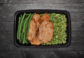 Bourbon Chicken #3, Vegetable Rice Blend, Green Beans